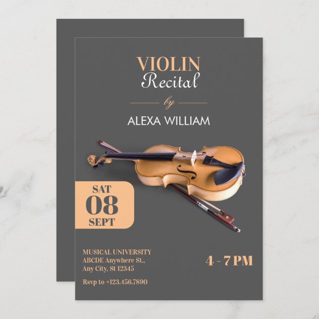 Modern minimalist violin  invitation (Front/Back)