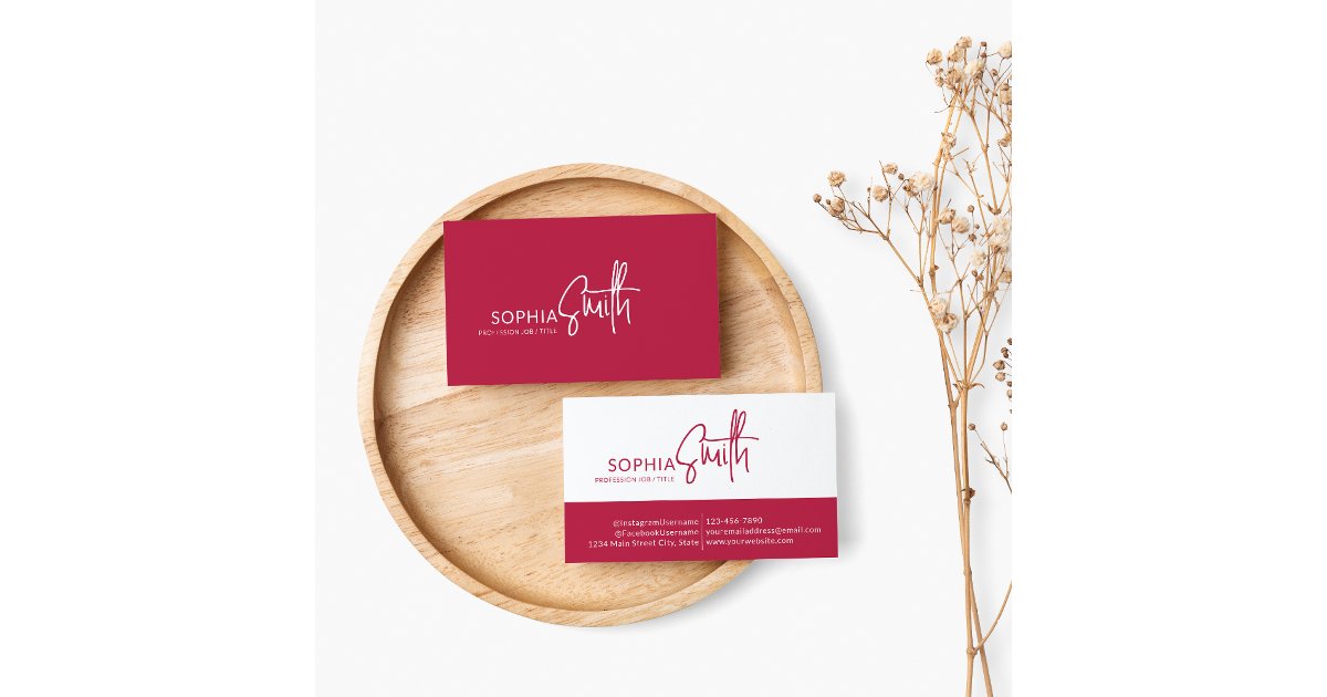 Modern Minimalist Viva Magenta Stylish Script Business Card | Zazzle