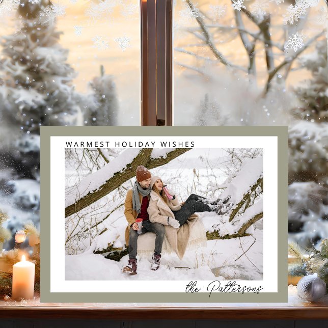 Modern Minimalist Warm Sage Green Photo Christmas Holiday Card (Creator Uploaded)