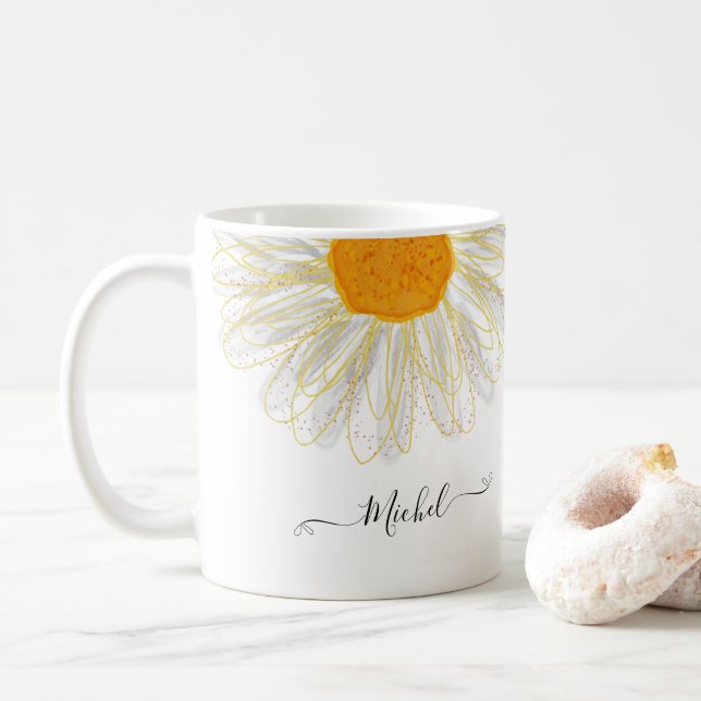 Modern Minimalist Watercolol Chamomile  Coffee Mug (With Donut)
