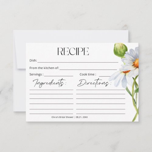 Modern Minimalist Watercolol Daisy recipe card