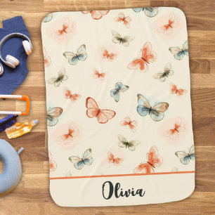 Modern Minimalist Watercolor Butterflies Baby Blanket