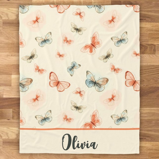 Modern Minimalist Watercolor Butterflies Fleece Blanket (Creator Uploaded)