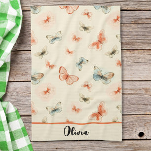 Modern Minimalist Watercolor Butterflies Kitchen Towel