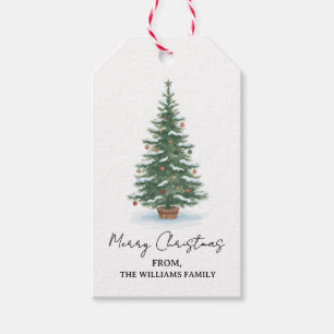 Modern Minimalist Watercolor Christmas Tree Custom Gift Tags