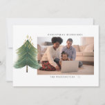 Modern Minimalist Watercolor Christmas Tree Photo Holiday Card<br><div class="desc">Features a modern minimalist design with photo and gold decorated hand-drawn Christmas Tree. Easily customize your favorite photo,  name,  and year of choice.  Happy Holidays 2021!</div>