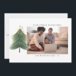 Modern Minimalist Watercolor Christmas Tree Photo Holiday Card<br><div class="desc">Features a modern minimalist design with photo and gold decorated hand-drawn Christmas Tree. Easily customize your favorite photo,  name,  and year of choice.  Happy Holidays 2021!</div>