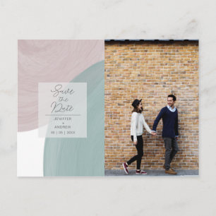 Modern Minimalist Watercolor Photo Save The Date Postcard