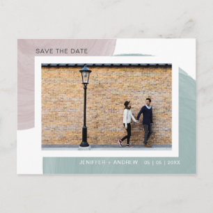 Modern Minimalist Watercolor Photo Save The Date Postcard