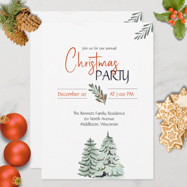 Modern Minimalist Watercolor Red Green Christmas Invitation (Creator Uploaded)