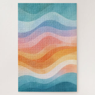Modern Minimalist Wave Jigsaw Puzzle • Neutral 