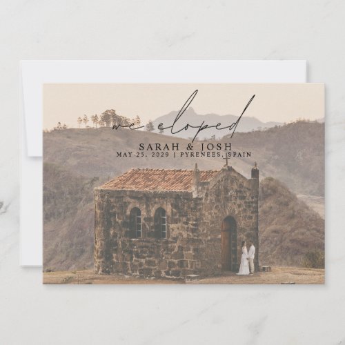 Modern Minimalist We Eloped Script Photo Wedding A Announcement