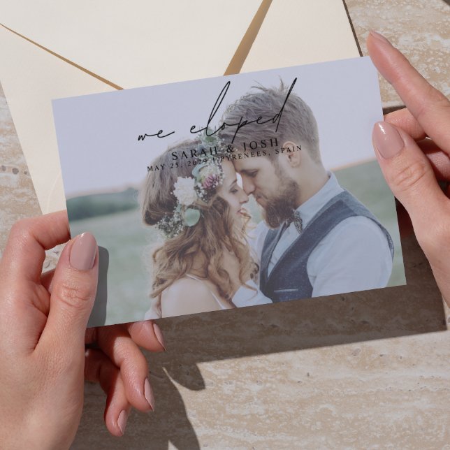 Modern Minimalist We Eloped Script Photo Wedding Announcement (Creator Uploaded)