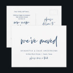Modern minimalist, we have moved, Announcement Pos Postcard<br><div class="desc">This modern minimalist design new home,  moving announcement,  change of address postcards (with card title,  we have moved). It s the perfect way to announce to your friends and family,  that you have moved. (Navy Blue font)
#TeeshaDerrick</div>