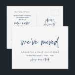Modern minimalist, we have moved, Announcement Pos Postcard<br><div class="desc">This modern minimalist design new home,  moving announcement,  change of address postcards (with card title,  we have moved). It s the perfect way to announce to your friends and family,  that you have moved. (Navy Blue font)
#TeeshaDerrick</div>