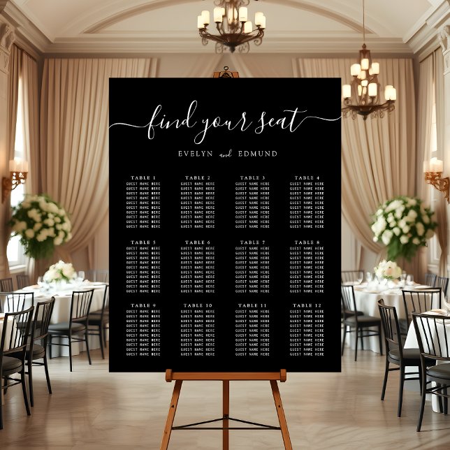 Modern Minimalist Wedding 12 Table Seating Chart Foam Board (Creator Uploaded)