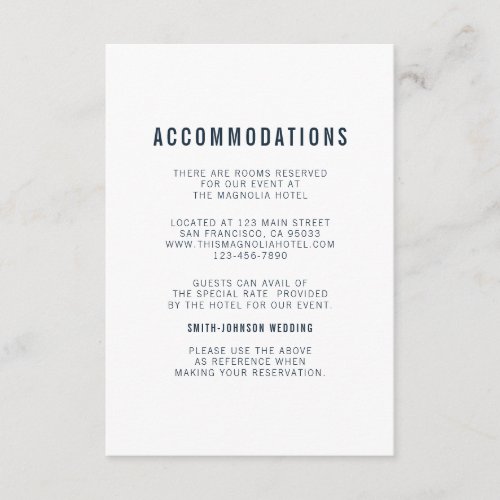 Modern  Minimalist Wedding Accommodation Enclosure Card
