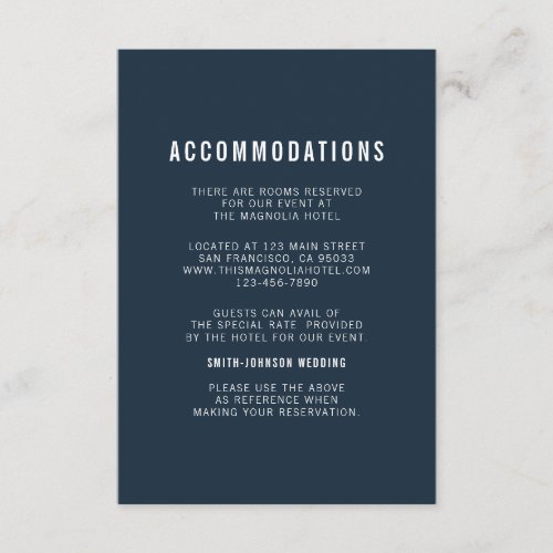 Modern  Minimalist Wedding Accommodation Enclosure Card