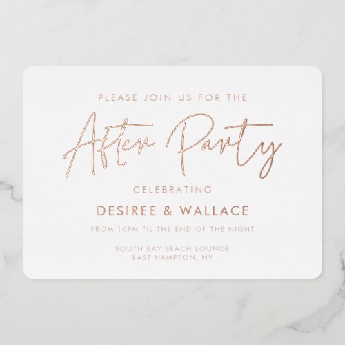 Modern minimalist wedding after party foil invitation