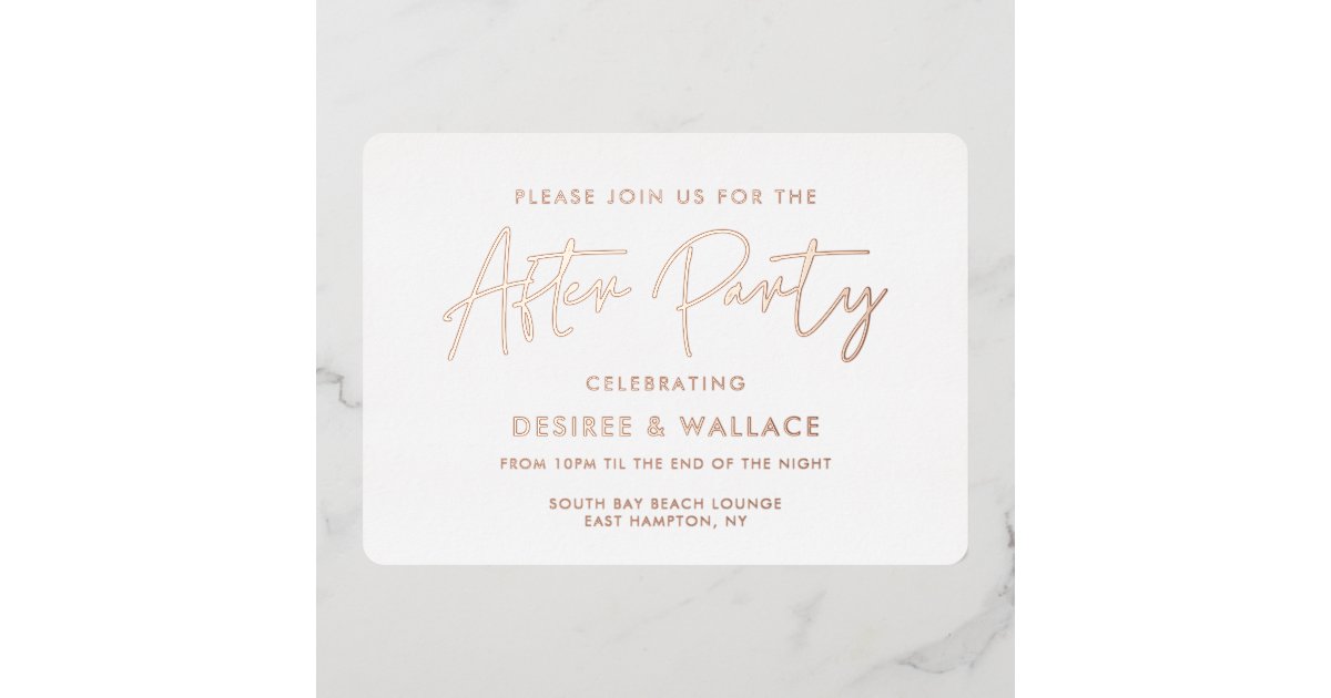Modern minimalist wedding after party foil invitation | Zazzle