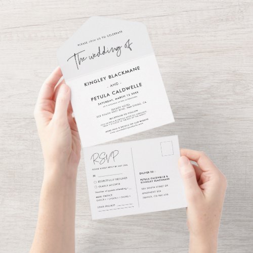 Modern minimalist wedding all in one invitation
