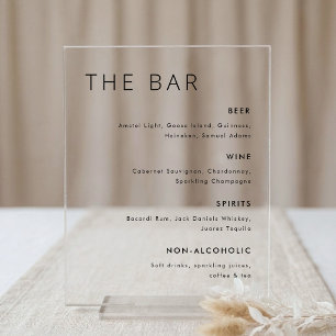 Modern Minimalist Wedding Bar Menu Acrylic Sign