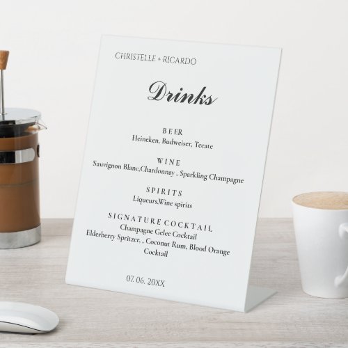 Modern Minimalist wedding bar menudrink wedding  Pedestal Sign