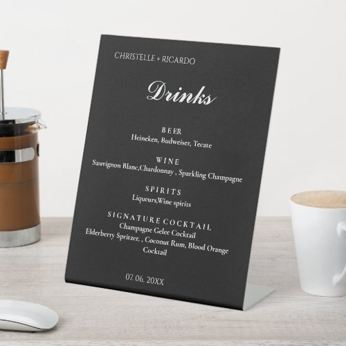 Modern Minimalist wedding bar menudrink wedding   Pedestal Sign