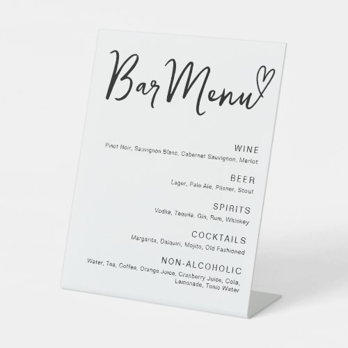 Modern Minimalist Wedding Bar Menu Pedestal Sign