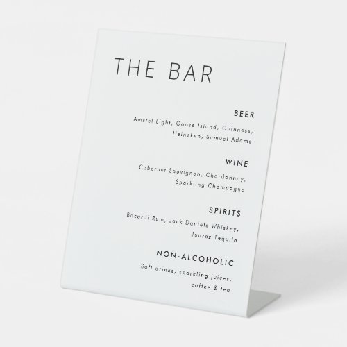 Modern Minimalist Wedding Bar Menu Pedestal Sign