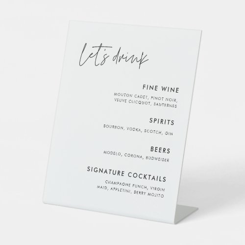 Modern Minimalist wedding Bar menu Pedestal Sign