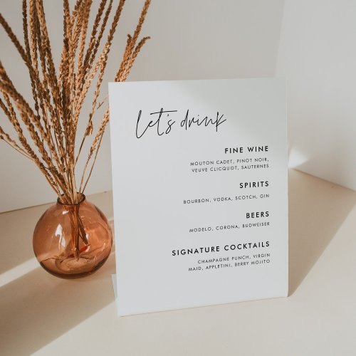 Modern Minimalist wedding Bar menu Pedestal Sign