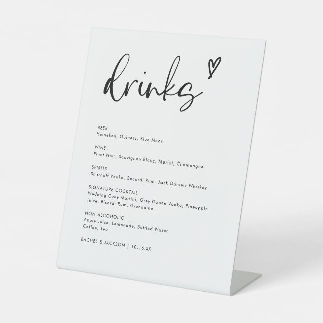 Modern Minimalist Wedding Bar Menu Pedestal Sign (Front)