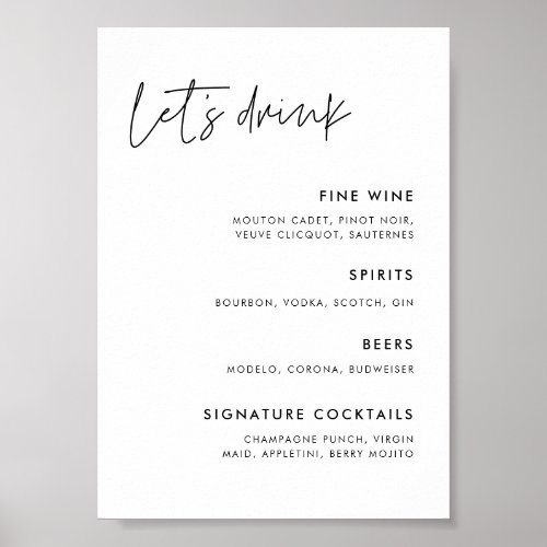 Modern Minimalist wedding Bar menu Poster