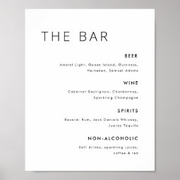 Modern Minimalist Wedding Bar Menu Sign | Zazzle
