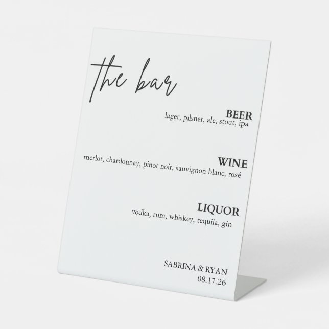 Modern Minimalist Wedding Bar Sign – Elegant (Front)