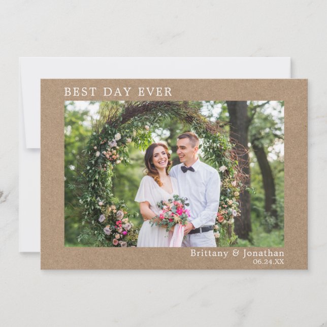 Modern Minimalist Wedding Best Day Ever Kraft Thank You Card (Front)