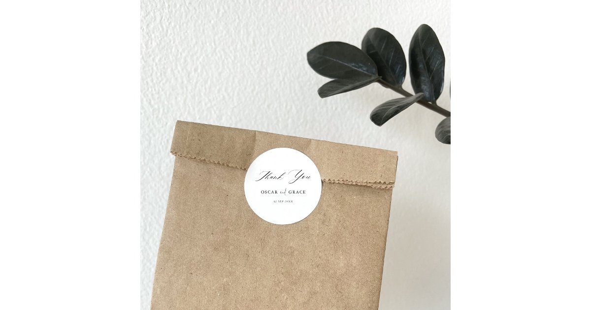 Modern Minimalist Wedding | Black and White Classic Round Sticker | Zazzle