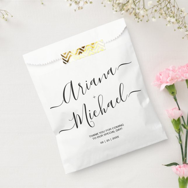 Modern Minimalist Wedding Black White Personalized Favor Bag (Sealed)