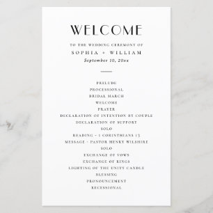Modern Minimalist Wedding Black & White Program