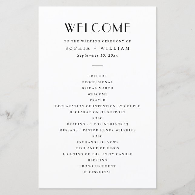 Modern Minimalist Wedding | Black & White Program (Front)