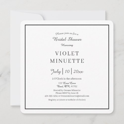 Modern Minimalist Wedding Bridal Shower v2 Invitation