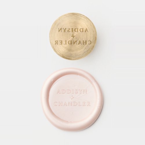 Modern Minimalist Wedding Bride and Grooms Names  Wax Seal Stamp