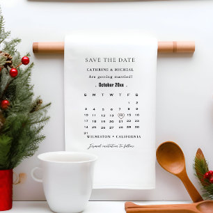 Modern Minimalist Wedding Calendar save the date Kitchen Towel