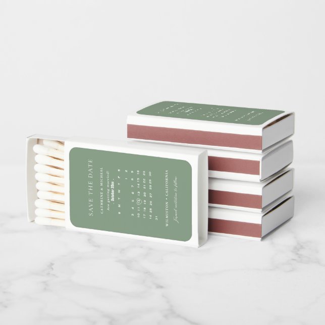 Modern Minimalist Wedding Calendar save the date Matchboxes (Stacked)