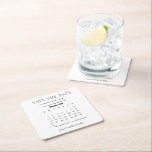 Modern Minimalist Wedding Calendar save the date Square Paper Coaster<br><div class="desc">Set the tone for your special day with this Modern Minimalist Wedding Calendar Save the Date Coaster. Featuring a sleek and elegant design,  this square paper coaster showcases a stylish calendar layout with your wedding date highlighted,  making it both functional and memorable.</div>