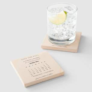 Modern Minimalist Wedding Calendar save the date Stone Coaster
