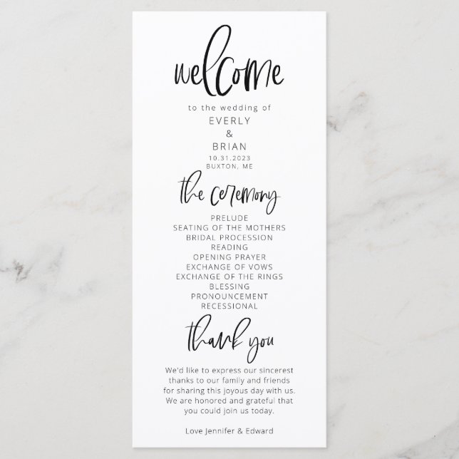 Modern Minimalist Wedding Ceremony Program (Front)