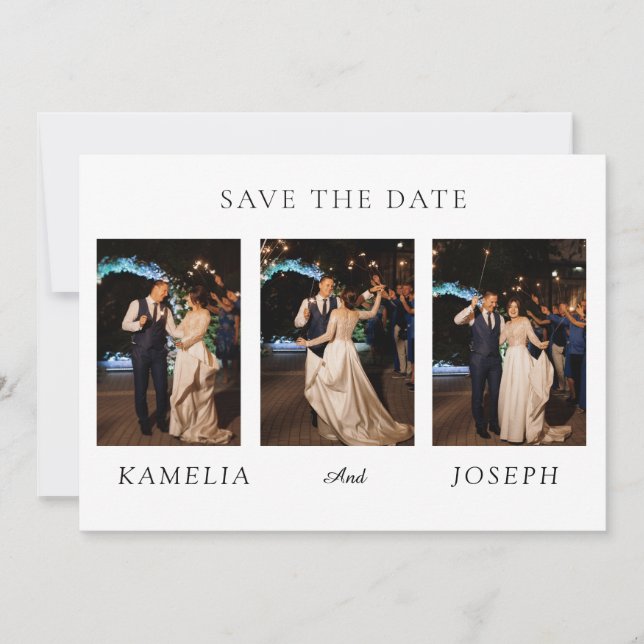 Modern Minimalist Wedding Collage | Elegant Script Invitation (Front)
