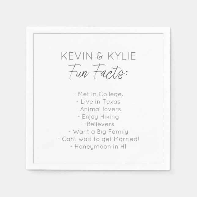 Modern Minimalist Wedding Couple Fun Facts  Napkins (Front)